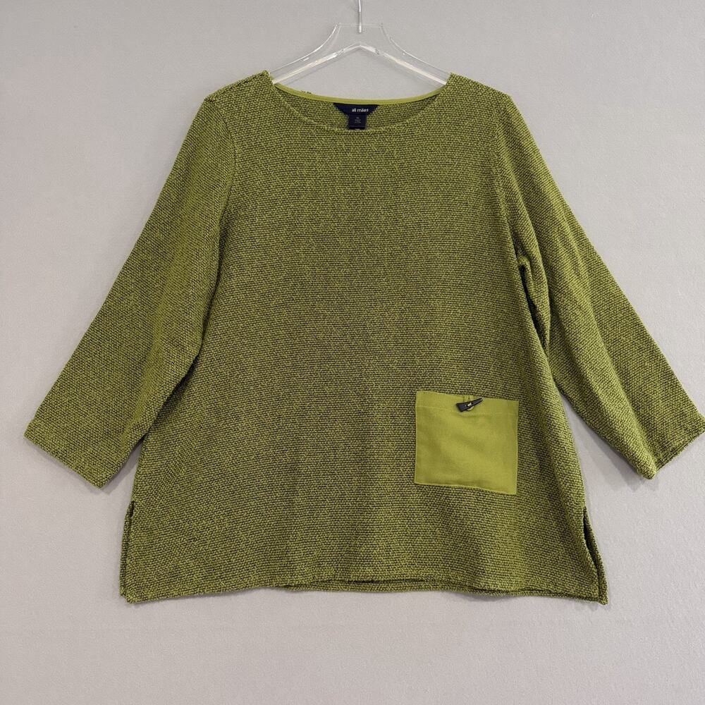 Ali Miles Tunic Top XL Green Boucle Knit Long Sleeve Fall Lagenlook Artsy
